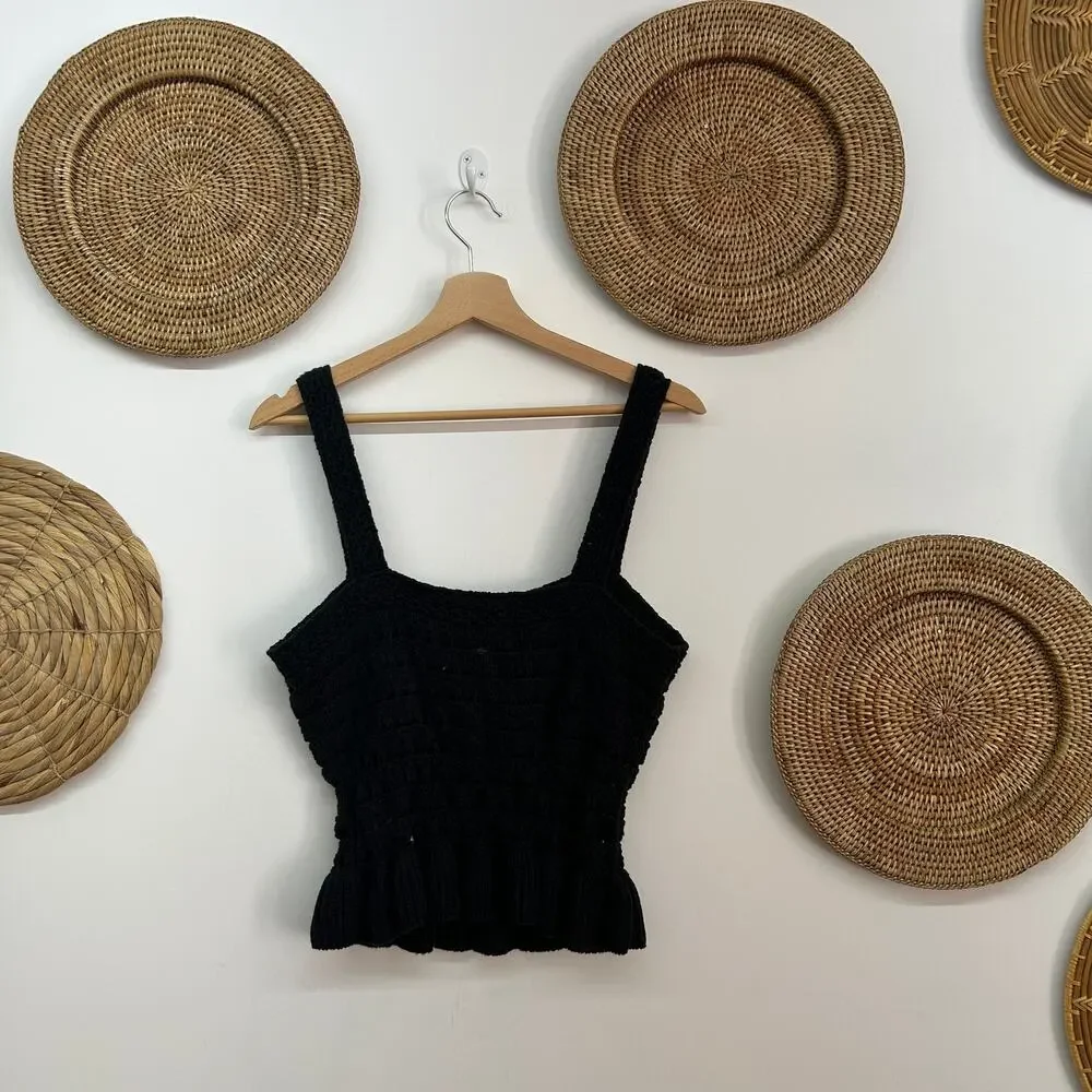 J. Crew Black Crochet Ruffle Sweater Tank Top Small Neutral Minimalist Preppy